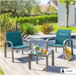 Salon de jardin duo ELYN Bleu canard & Graphite par ETHIK HOME