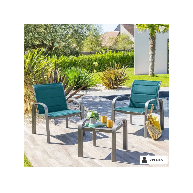 Salon de jardin duo ELYN Bleu canard & Graphite par ETHIK HOME