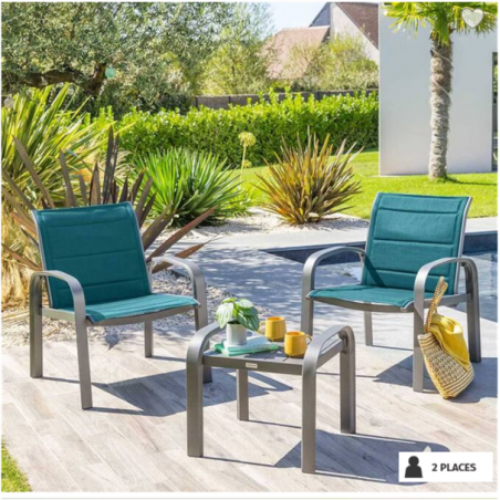 Salon de jardin duo ELYN Bleu canard & Graphite par ETHIK HOME